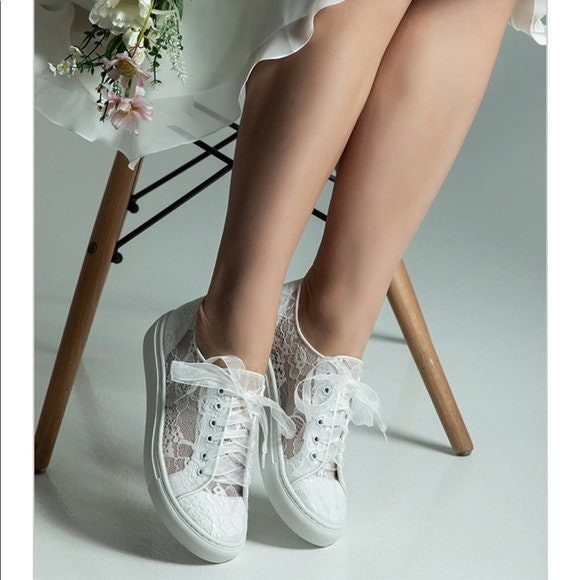 Women’s White Lace Bridal Sneakers