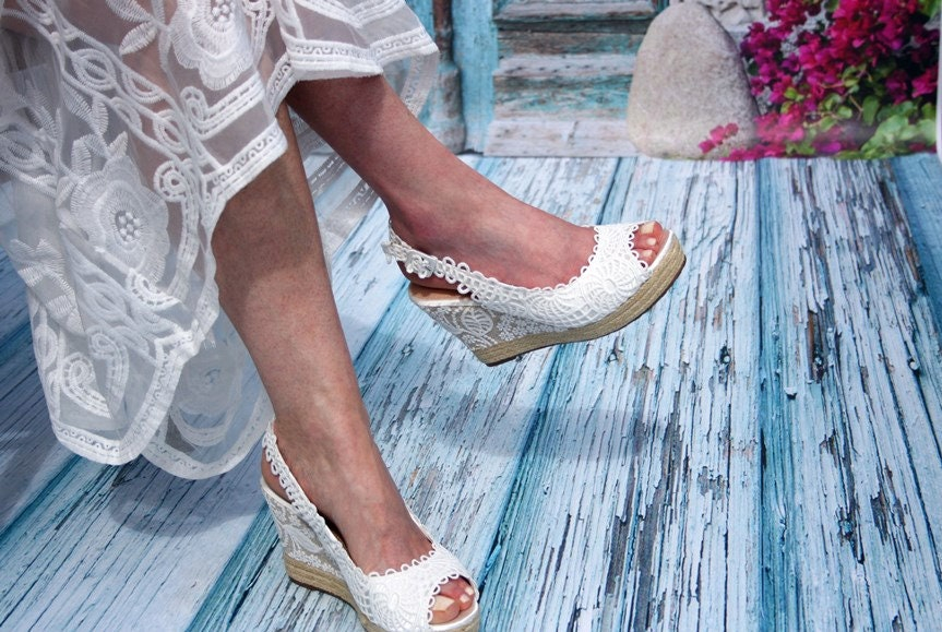 Women’s White Lace Wedge Sandals